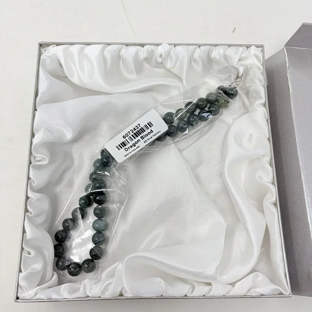 Shop LC Green Dragon Blood Jasper Beaded‎ Necklace in Sterling Silver 18